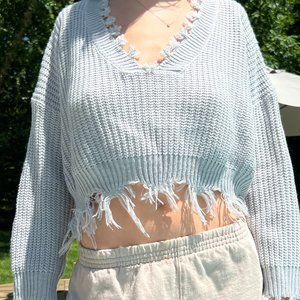 Cropped Grey Knit Sweater